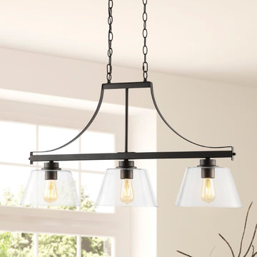 Jayden 36" Industrial Farmhouse Iron/Glass Linear LED Pendant - JONATHAN Y